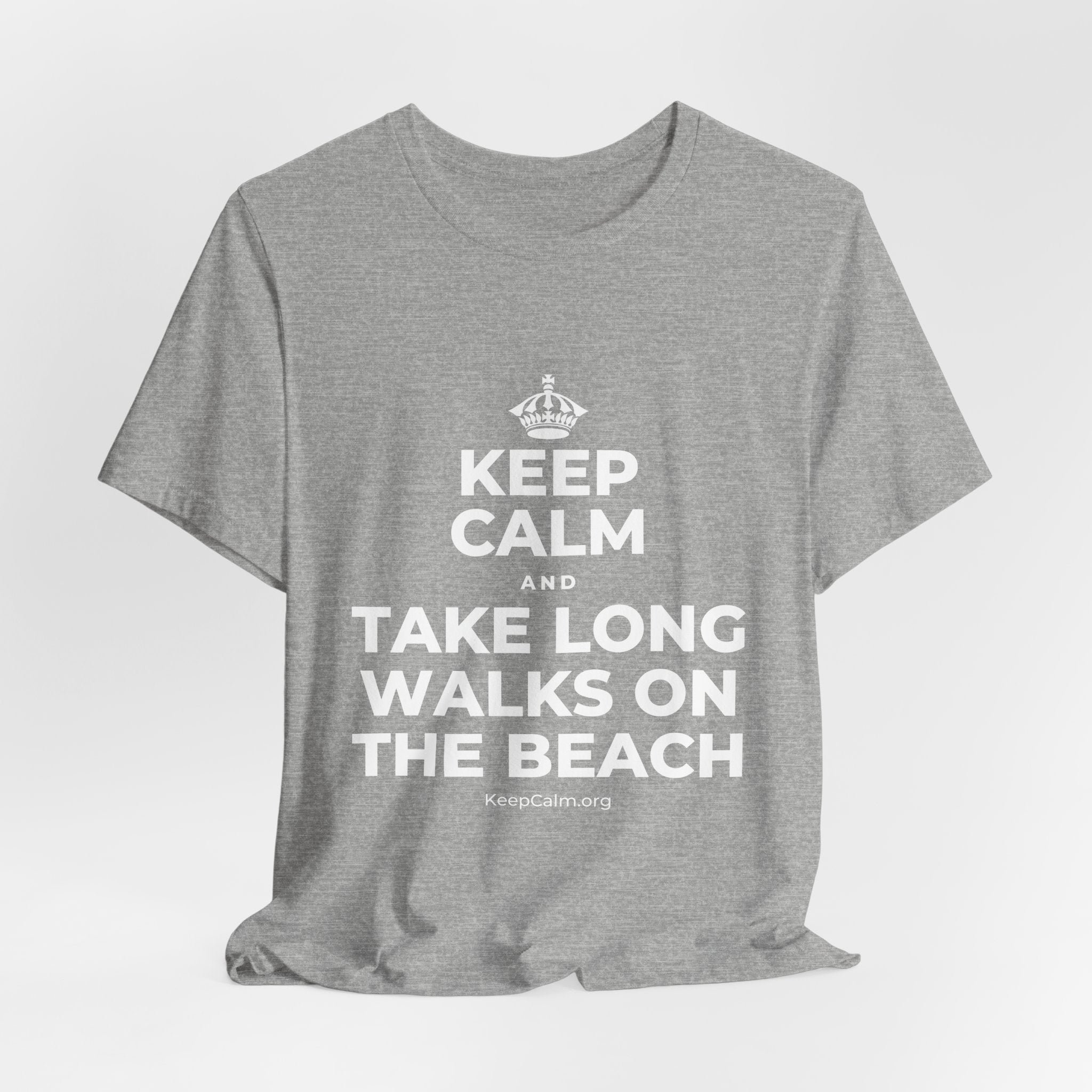 KEEP CALM AND TAKE LONG WALKS ON THE BEACH T-Shirt (White–Asphalt)