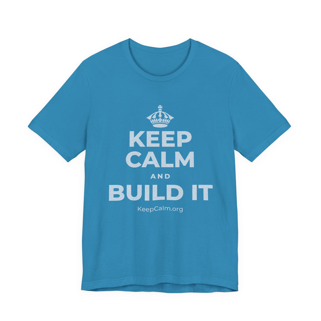 KEEP CALM AND BUILD IT T-Shirt (White–Asphalt)