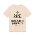KEEP CALM AND BREATHE DEEPLY T-Shirt (Soft Cream–Heather Mauve)
