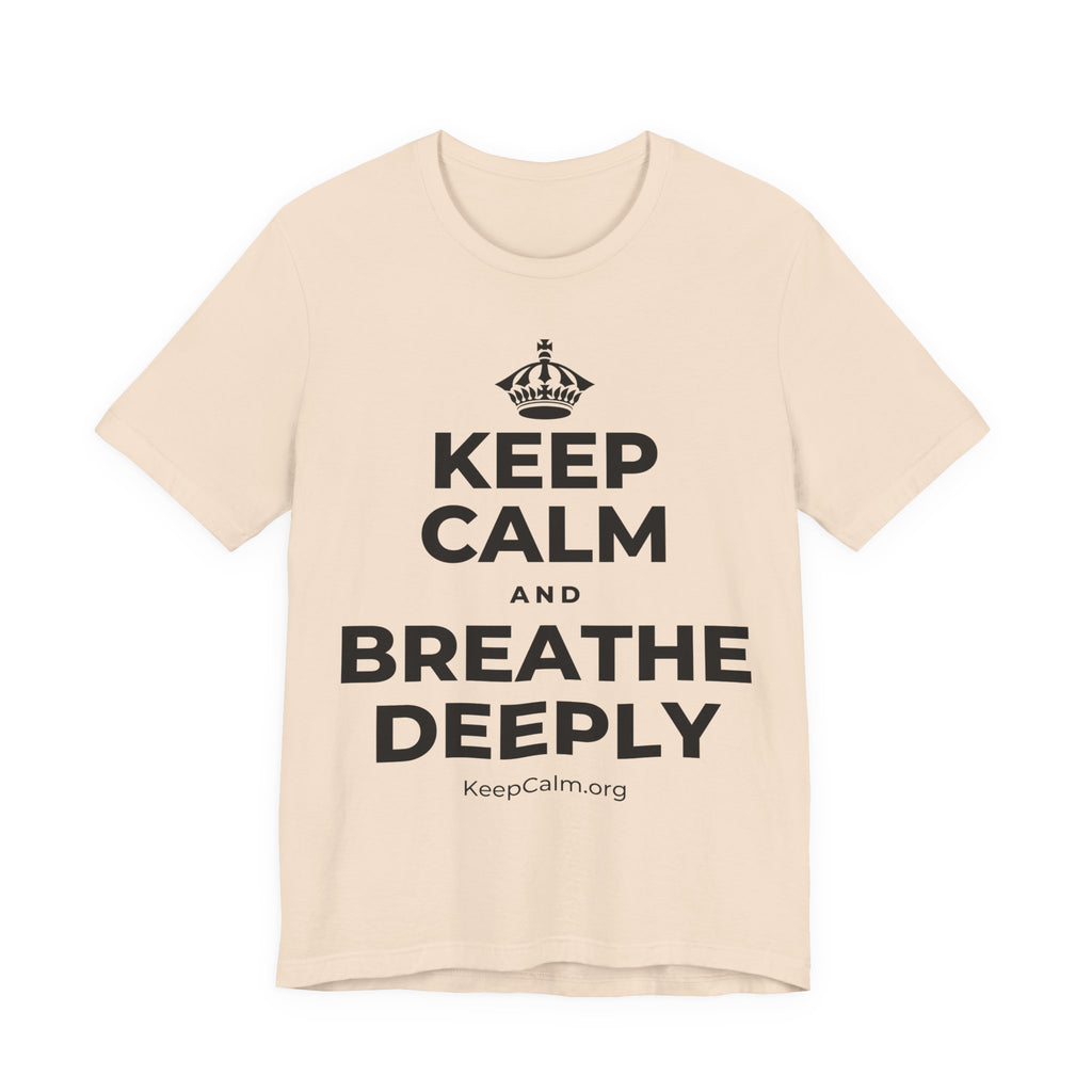 KEEP CALM AND BREATHE DEEPLY T-Shirt (Soft Cream–Heather Mauve)