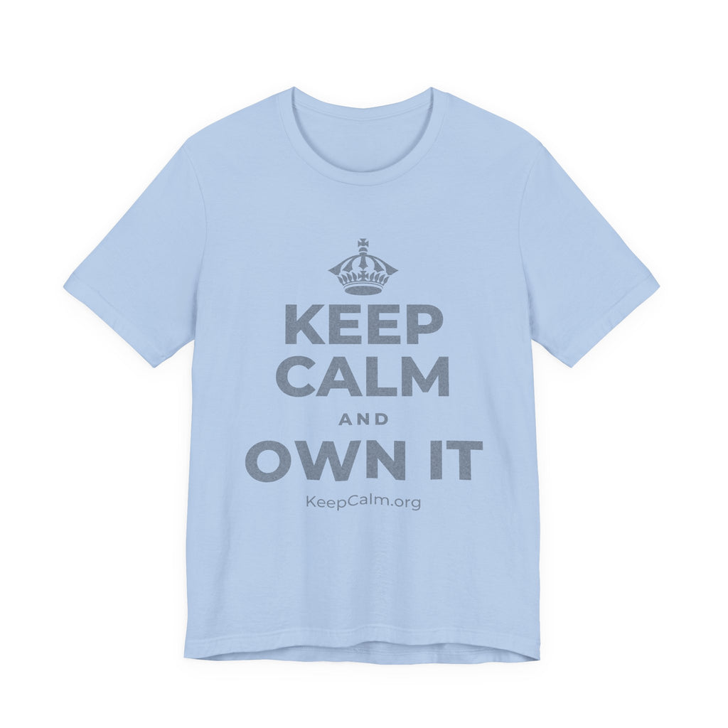 KEEP CALM AND OWN IT T-Shirt (Baby Blue–Silver)