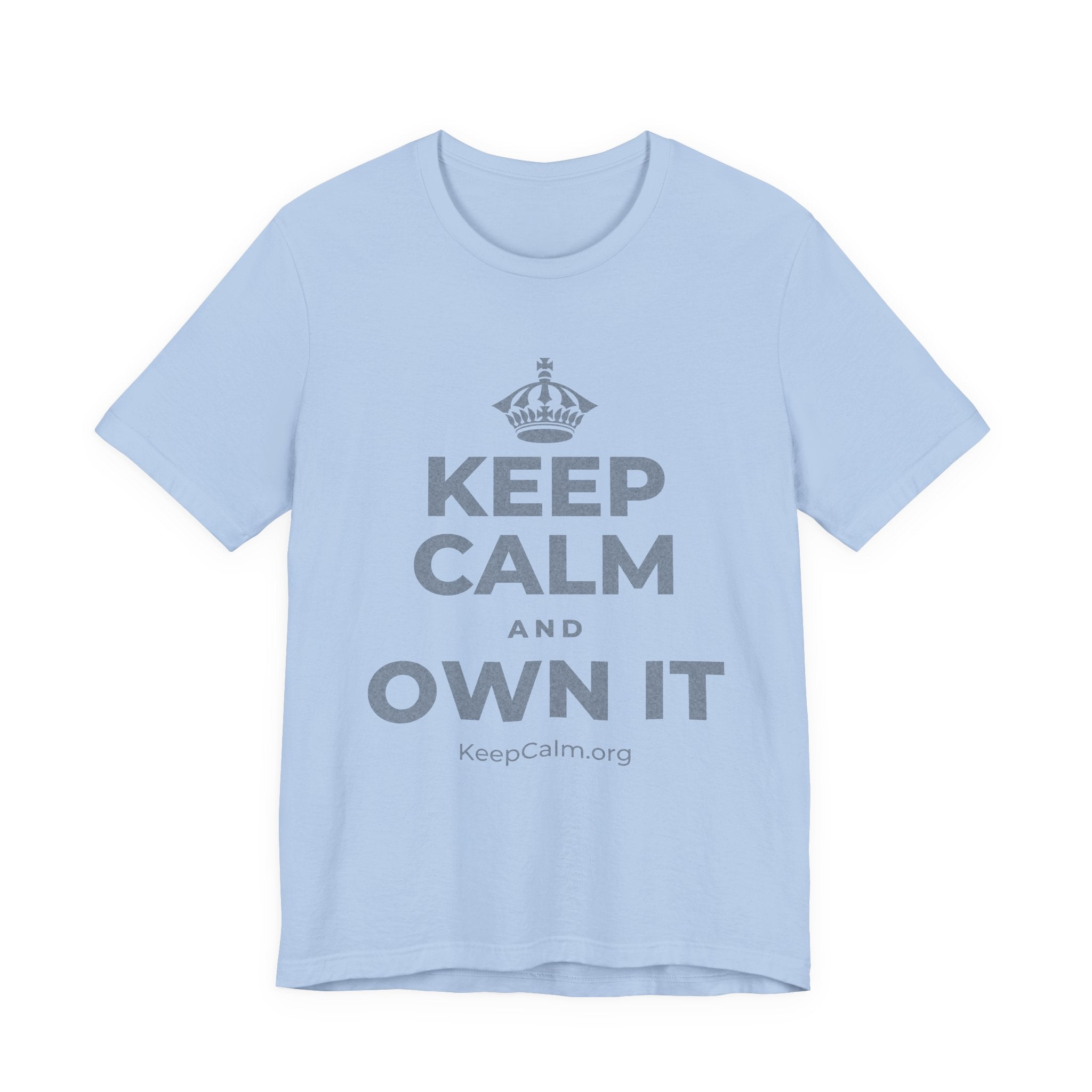 KEEP CALM AND OWN IT T-Shirt (Baby Blue–Silver)