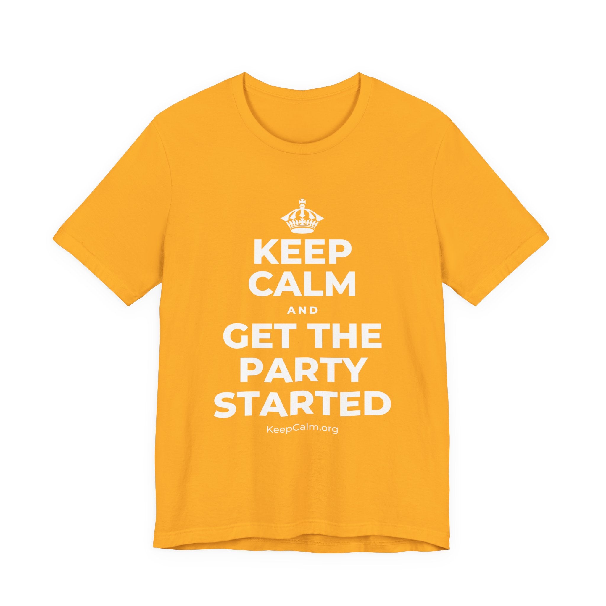 KEEP CALM AND GET THE PARTY STARTED T-Shirt (Baby Blue–Silver)