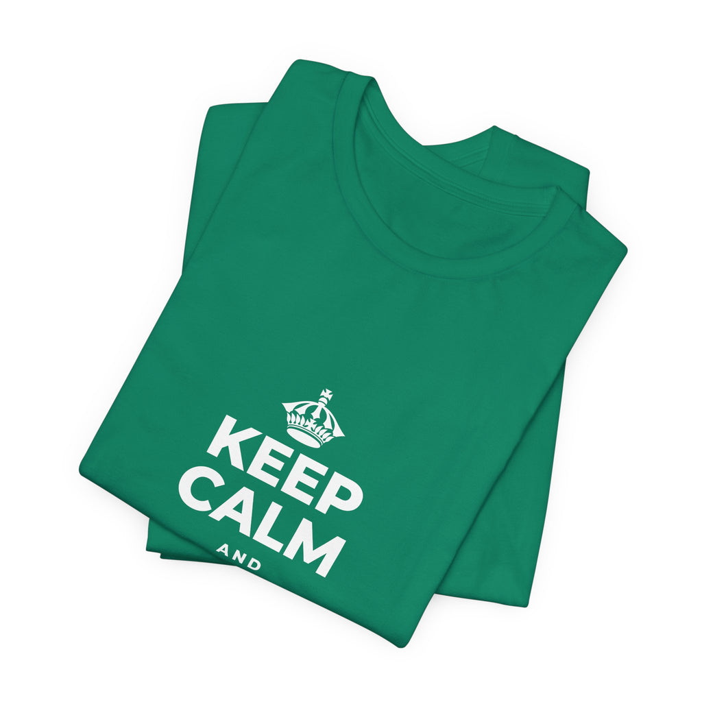 KEEP CALM AND CHASE GREATNESS T-Shirt (White–Asphalt)