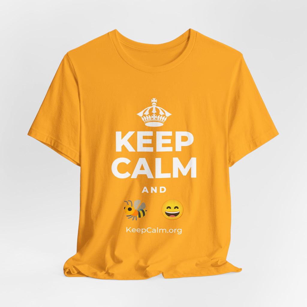 KEEP CALM AND 🐝 😄 T-Shirt (Baby Blue–Silver)