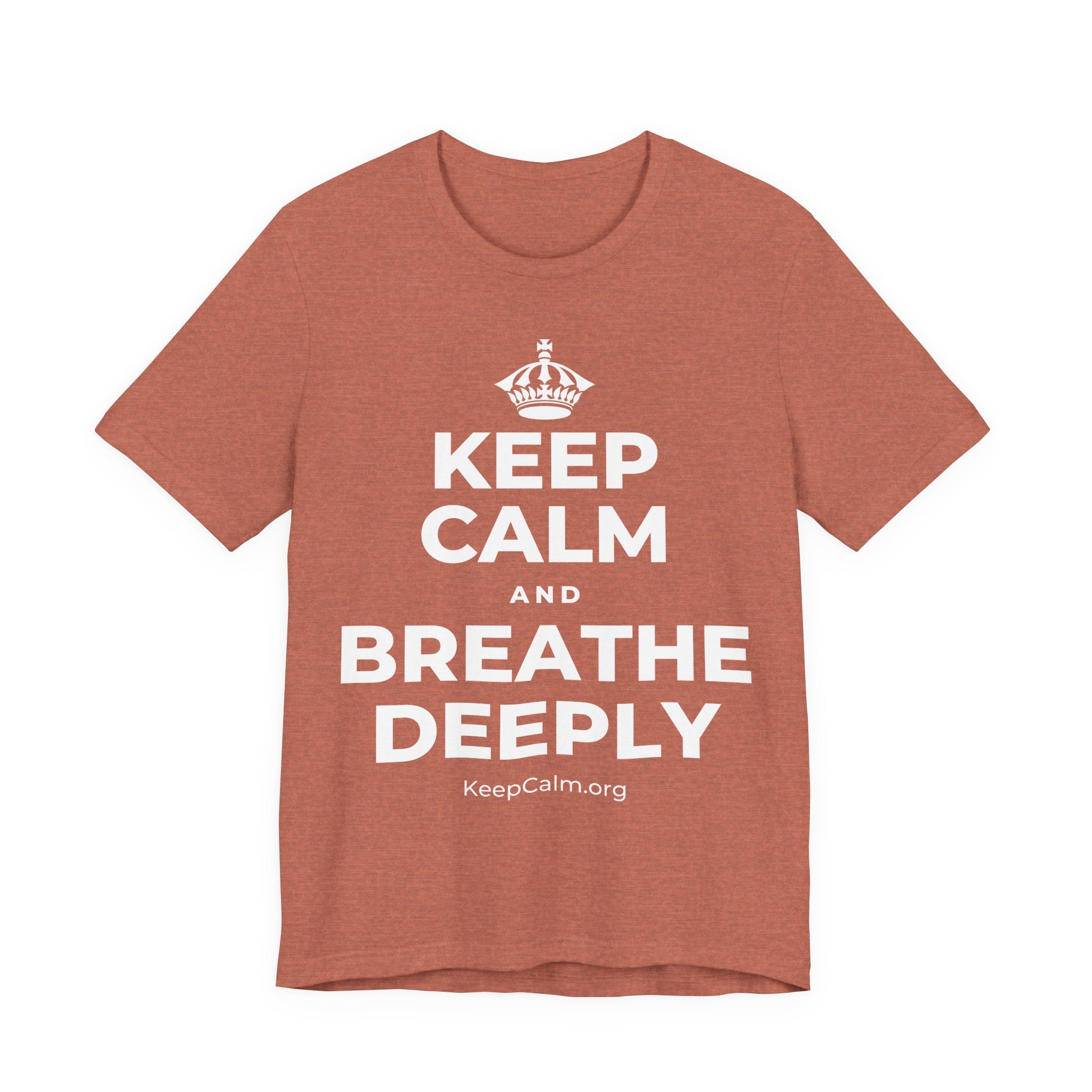 KEEP CALM AND BREATHE DEEPLY T-Shirt (Soft Cream–Heather Mauve)