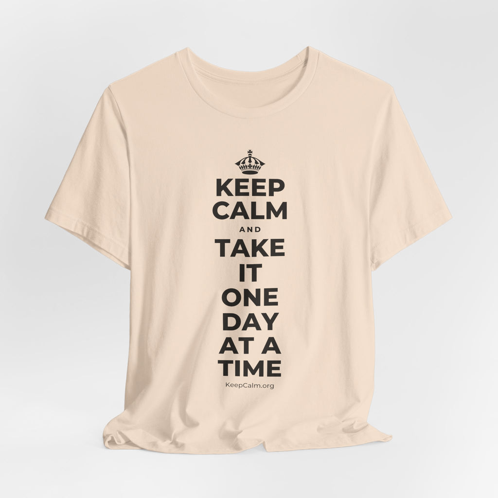 KEEP CALM AND TAKE IT ONE DAY AT A TIME T-Shirt (Soft Cream–Heather Mauve)