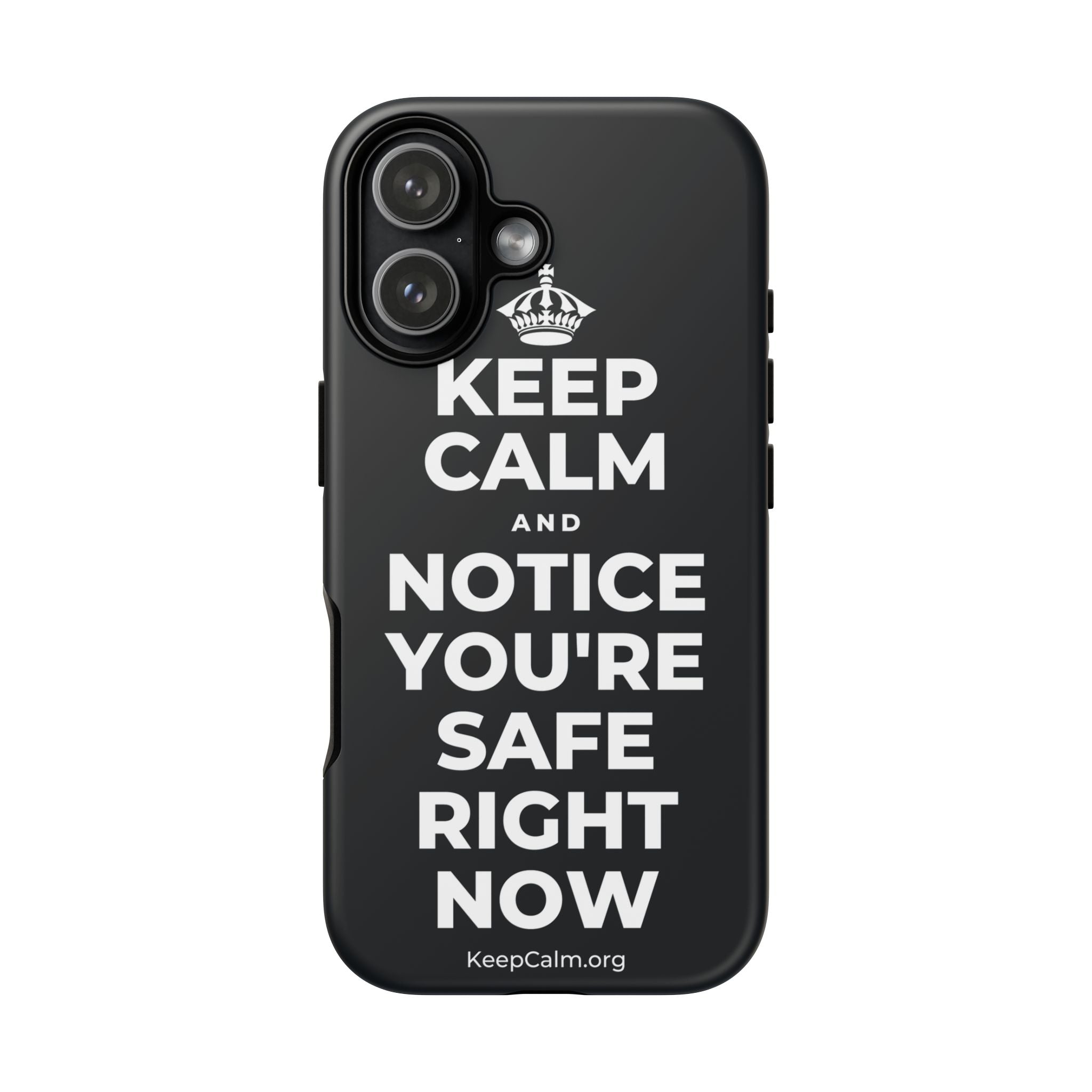 KEEP CALM AND NOTICE YOU'RE SAFE RIGHT NOW Phone Case (Dark)
