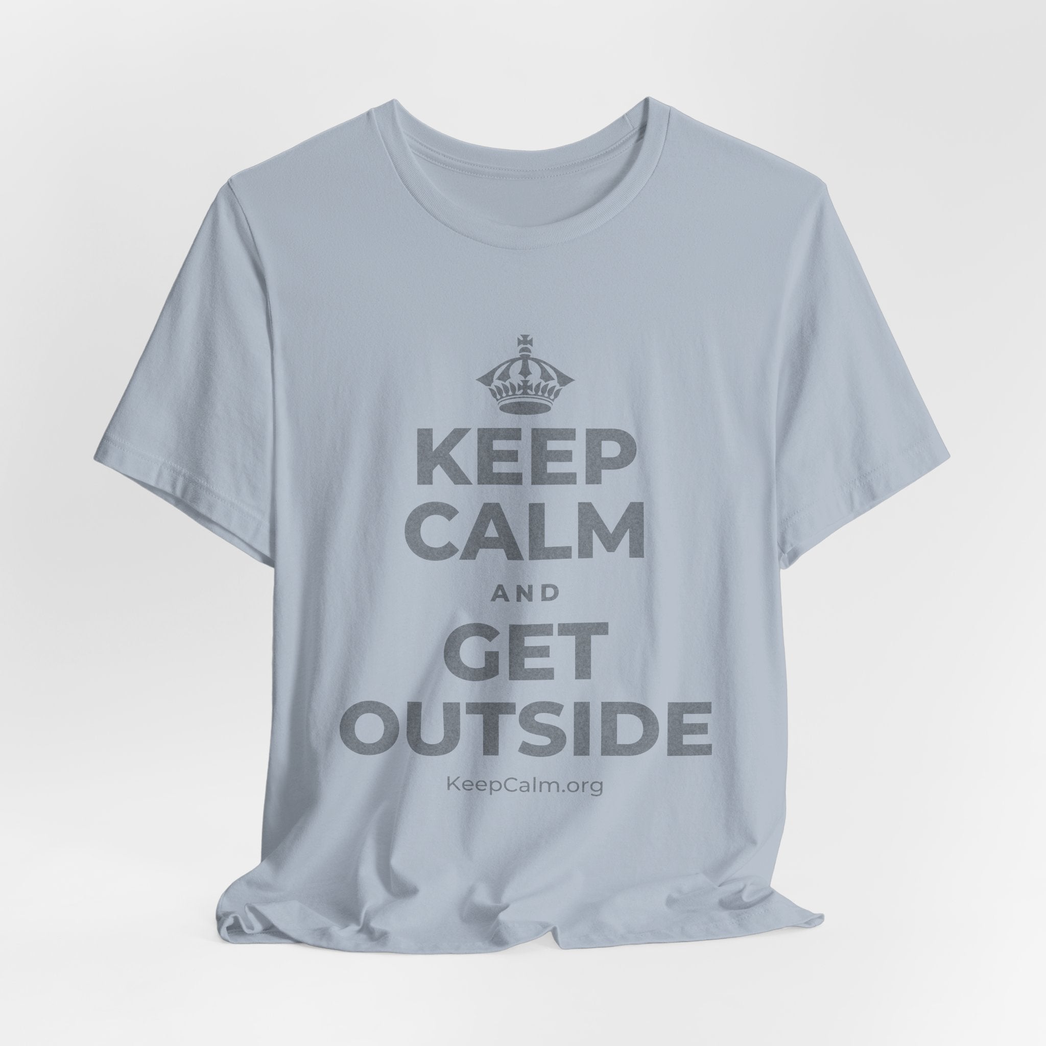 KEEP CALM AND GET OUTSIDE T-Shirt (White–Asphalt)
