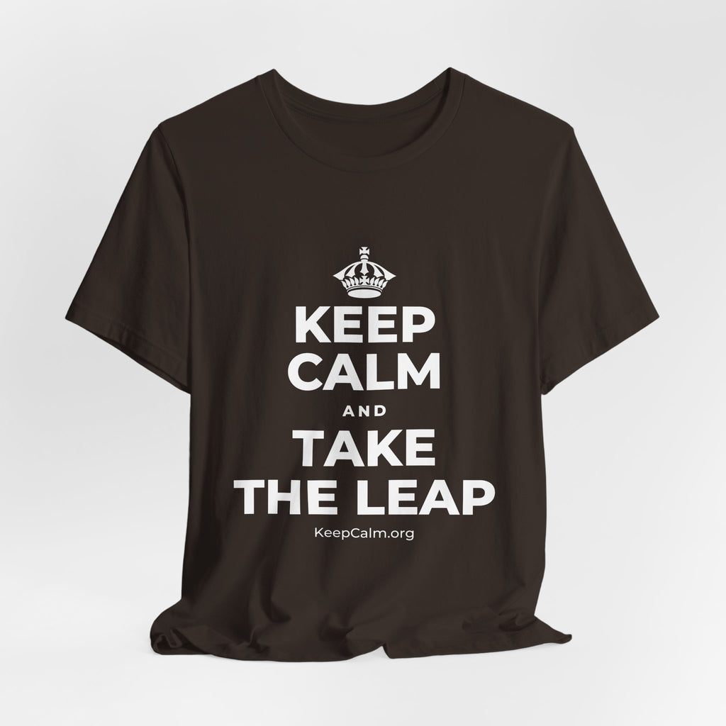 KEEP CALM AND TAKE THE LEAP T-Shirt (Soft Cream–Heather Mauve)