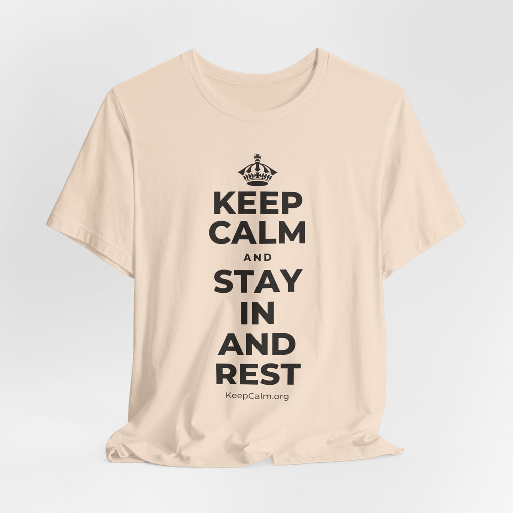 KEEP CALM AND STAY IN AND REST T-Shirt (Soft Cream–Heather Mauve)
