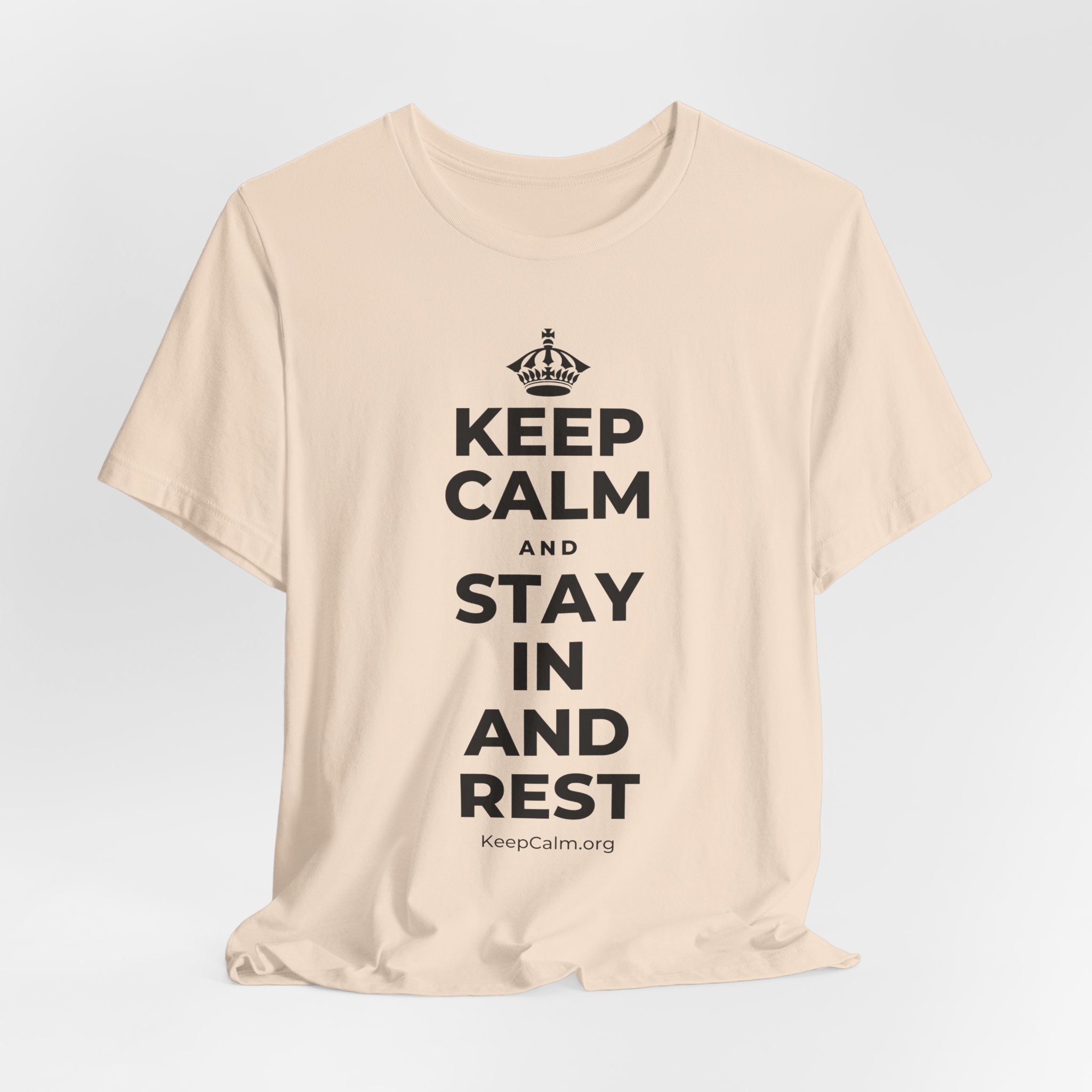 KEEP CALM AND STAY IN AND REST T-Shirt (Soft Cream–Heather Mauve)