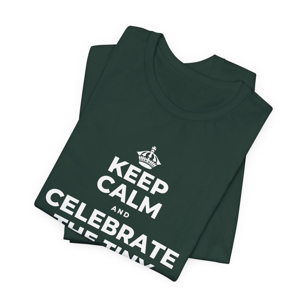 KEEP CALM AND CELEBRATE THE TINY VICTORIES EVERY SINGLE DAY T-Shirt (White–Asphalt)