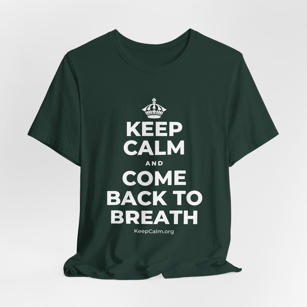 KEEP CALM AND COME BACK TO BREATH T-Shirt (White–Asphalt)
