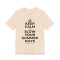 KEEP CALM AND SLOW YOUR SUMMER DAYS T-Shirt (Soft Cream–Heather Mauve)