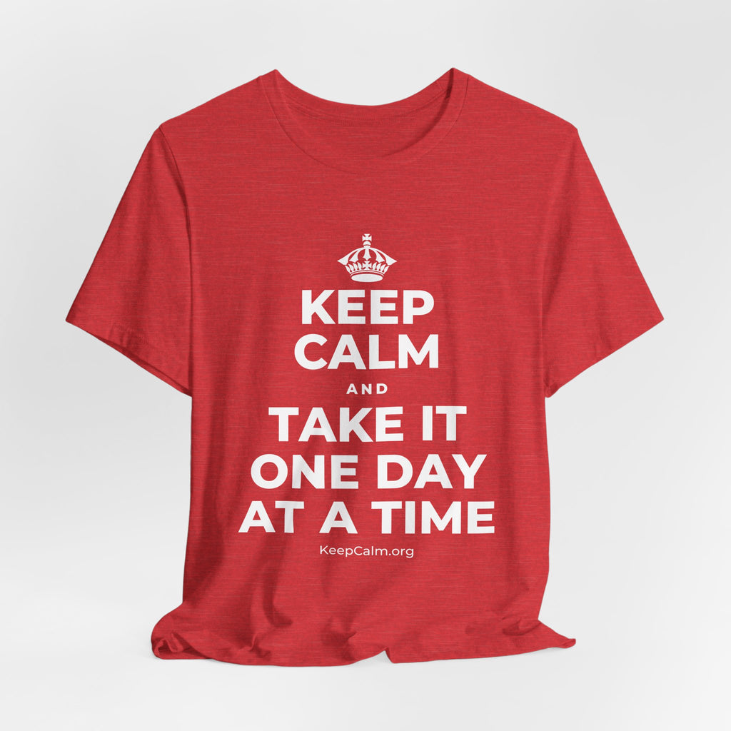KEEP CALM AND TAKE IT ONE DAY AT A TIME T-Shirt (Baby Blue–Silver)