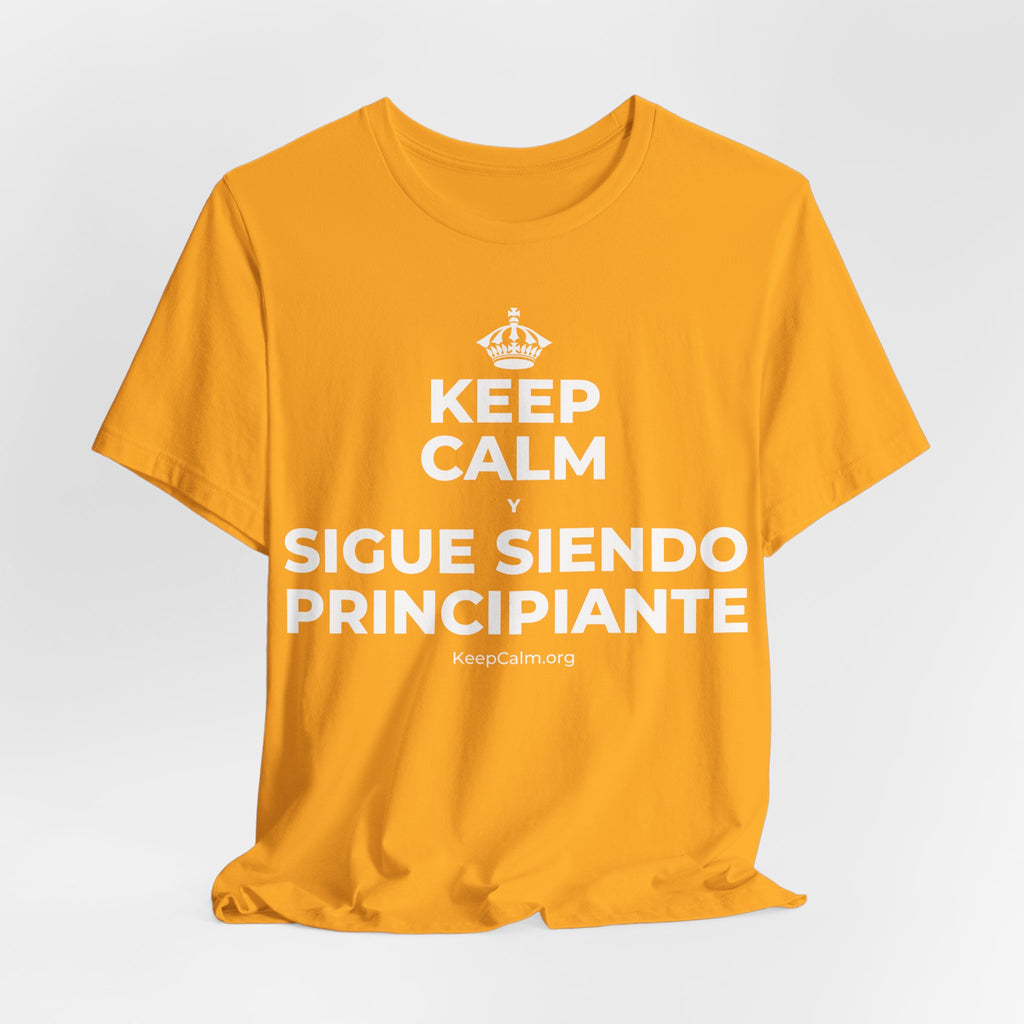 KEEP CALM Y SIGUE SIENDO PRINCIPIANTE T-Shirt (Baby Blue–Silver)