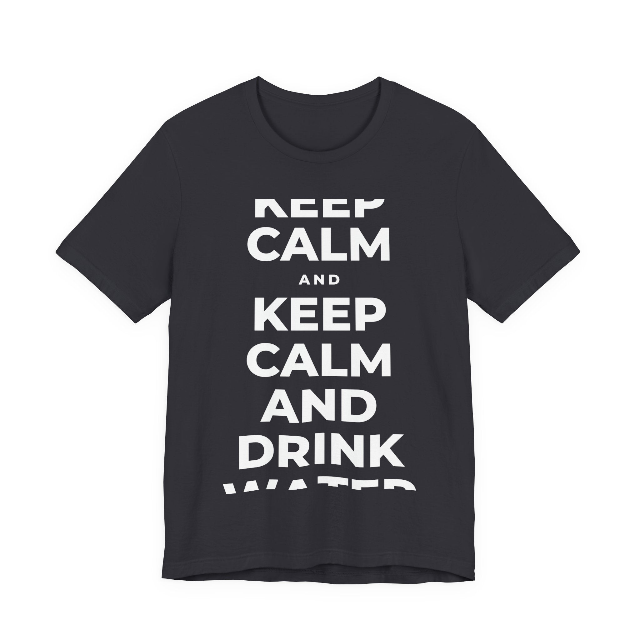 KEEP CALM AND DRINK WATER T-Shirt (Baby Blue–Silver)