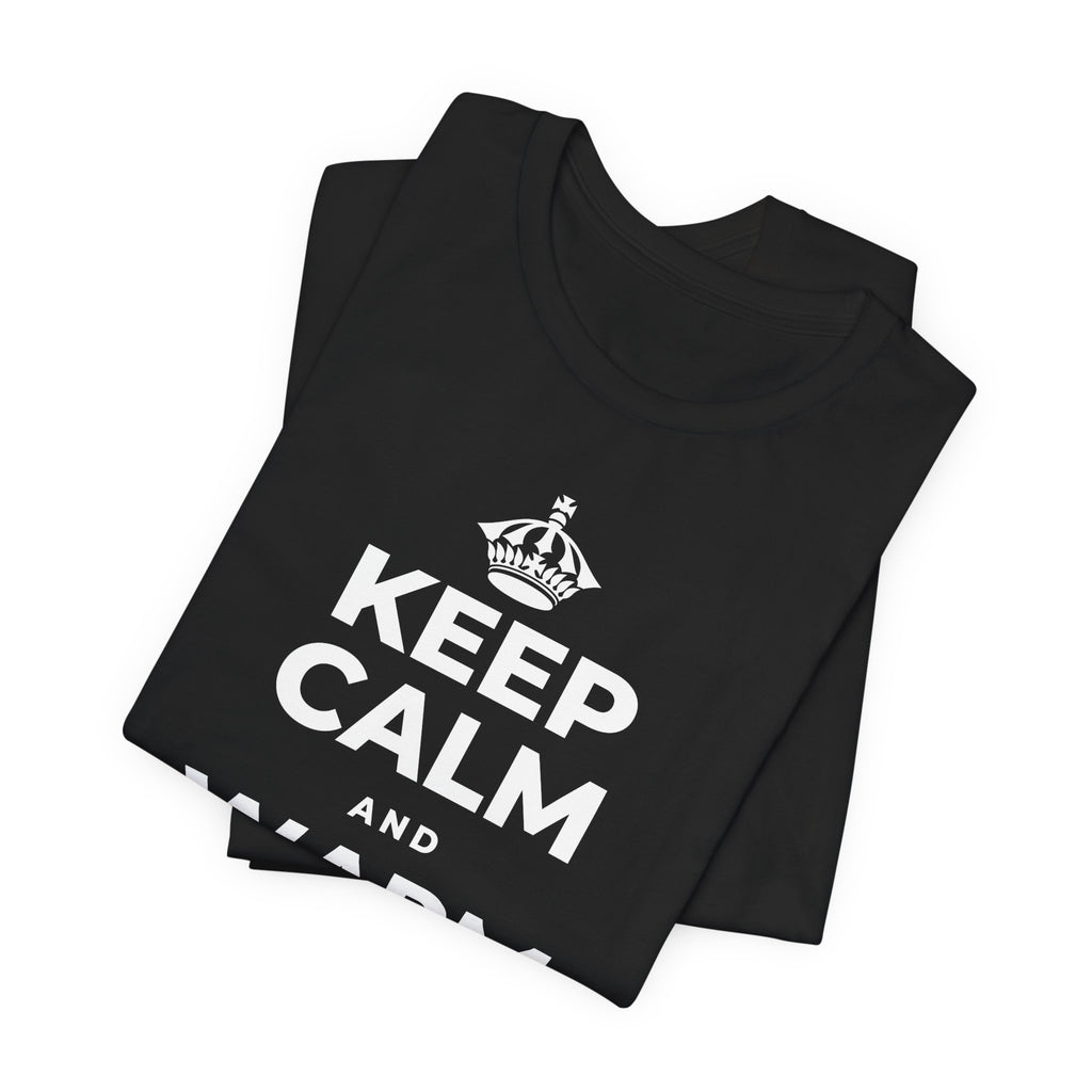KEEP CALM AND WARM YOUR HANDS T-Shirt (White–Asphalt)