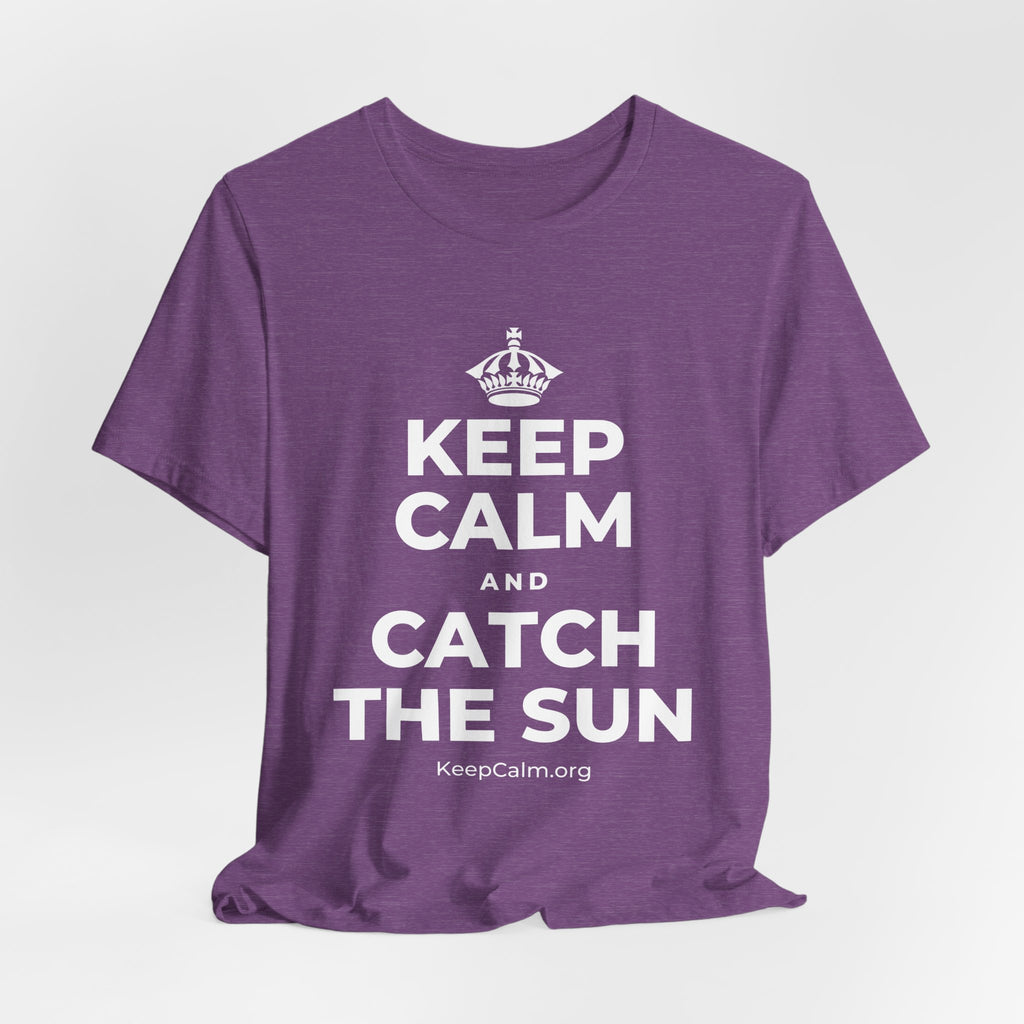 KEEP CALM AND CATCH THE SUN T-Shirt (Baby Blue–Silver)