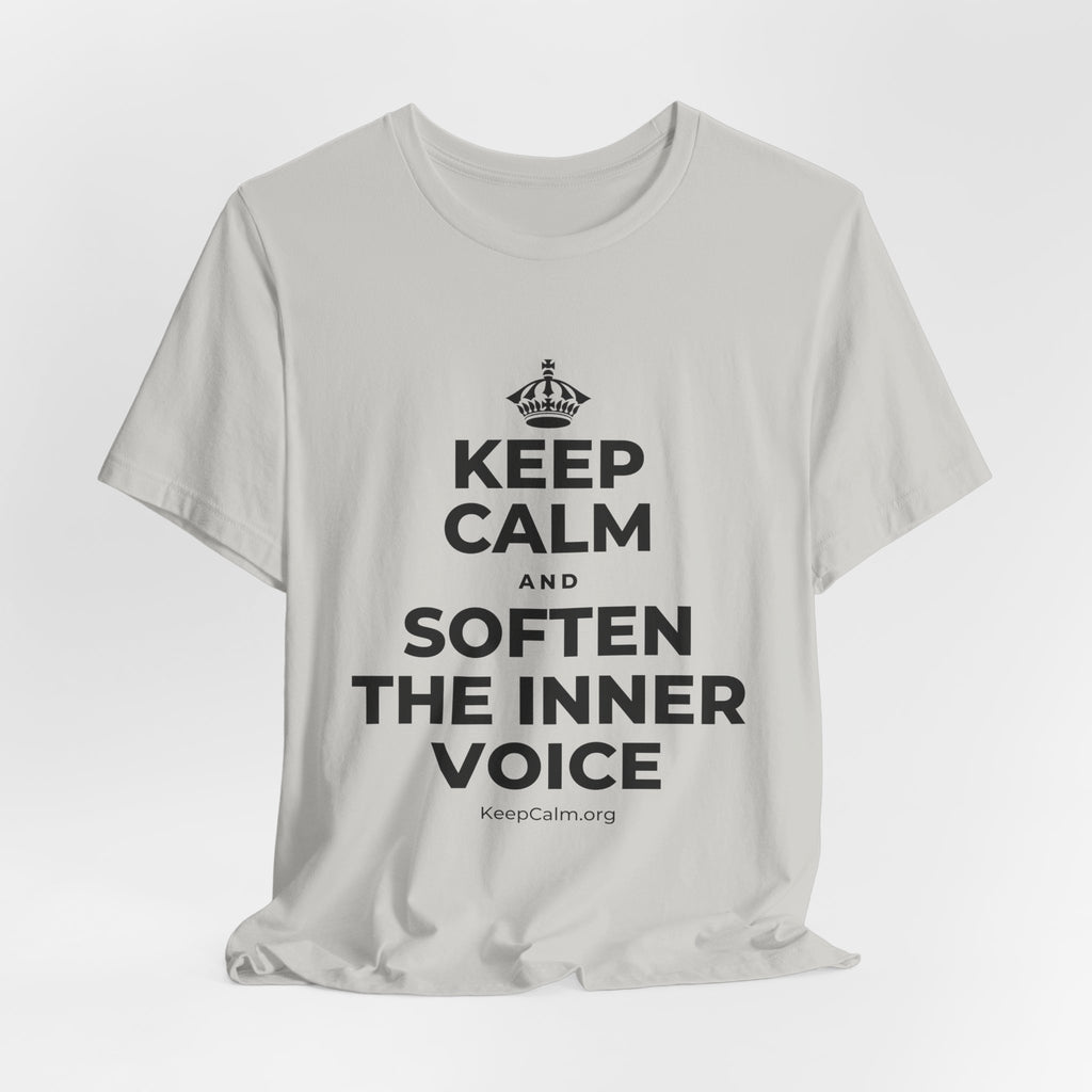 KEEP CALM AND SOFTEN THE INNER VOICE T-Shirt (Baby Blue–Silver)