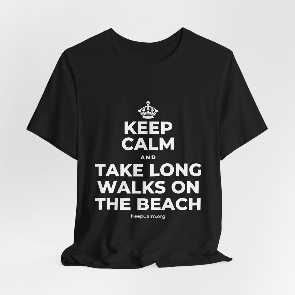 KEEP CALM AND TAKE LONG WALKS ON THE BEACH T-Shirt (White–Asphalt)