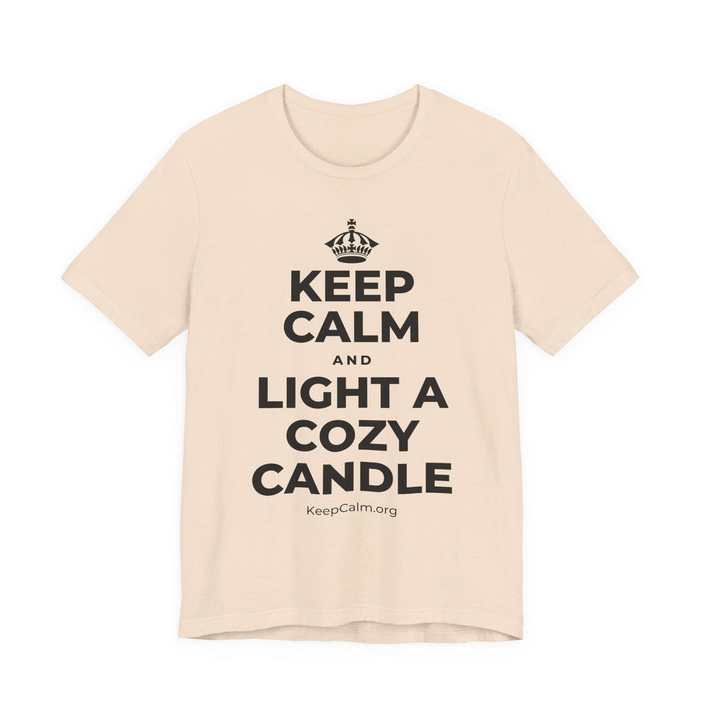 KEEP CALM AND LIGHT A COZY CANDLE T-Shirt (Soft Cream–Heather Mauve)
