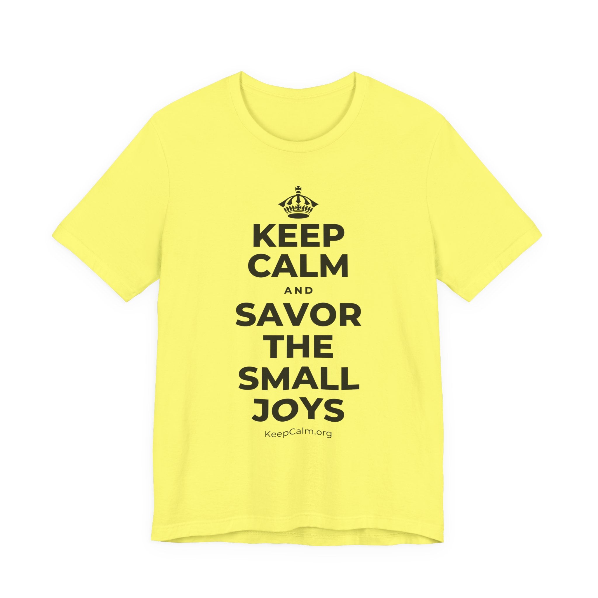 KEEP CALM AND SAVOR THE SMALL JOYS T-Shirt (Soft Cream–Heather Mauve)
