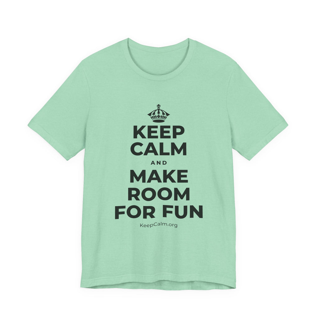 KEEP CALM AND MAKE ROOM FOR FUN T-Shirt (Baby Blue–Silver)