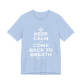 KEEP CALM AND COME BACK TO BREATH T-Shirt (Baby Blue–Silver)
