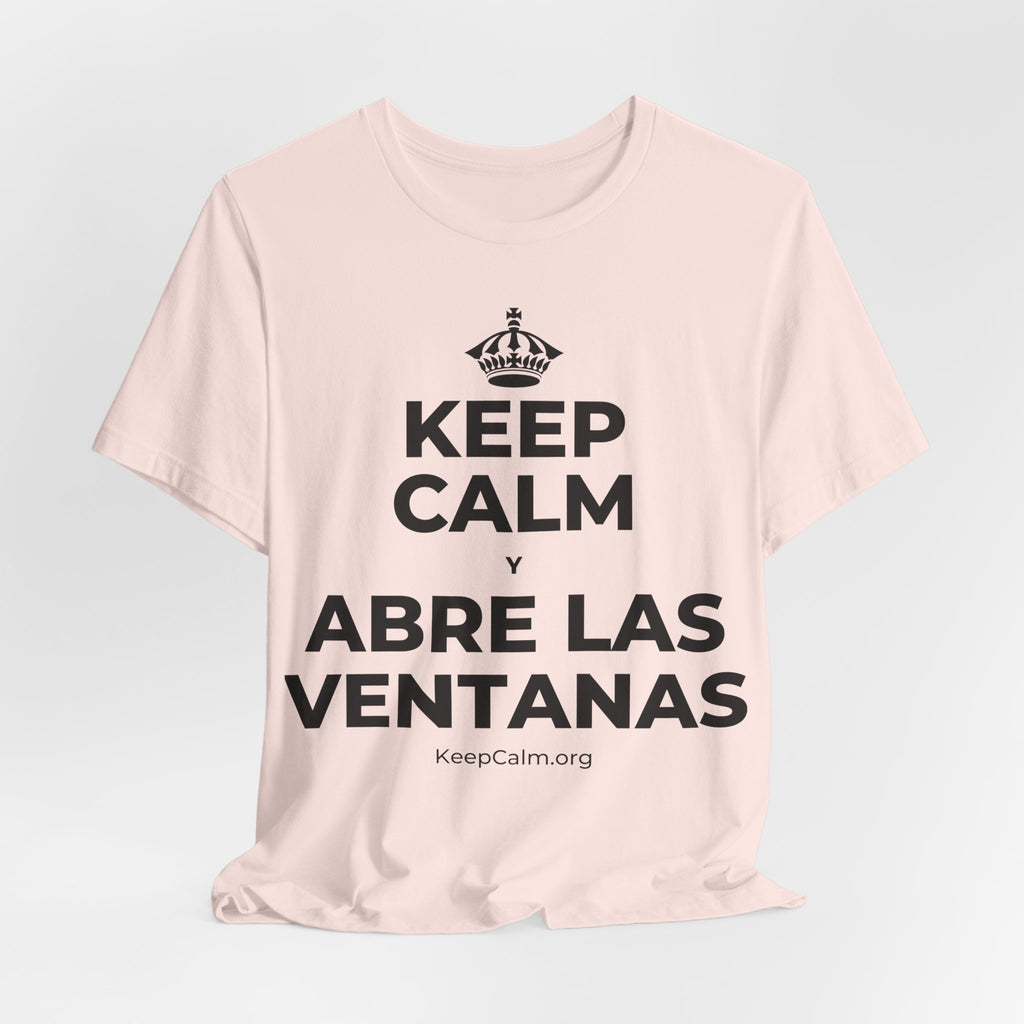 KEEP CALM Y ABRE LAS VENTANAS T-Shirt (Soft Cream–Heather Mauve)