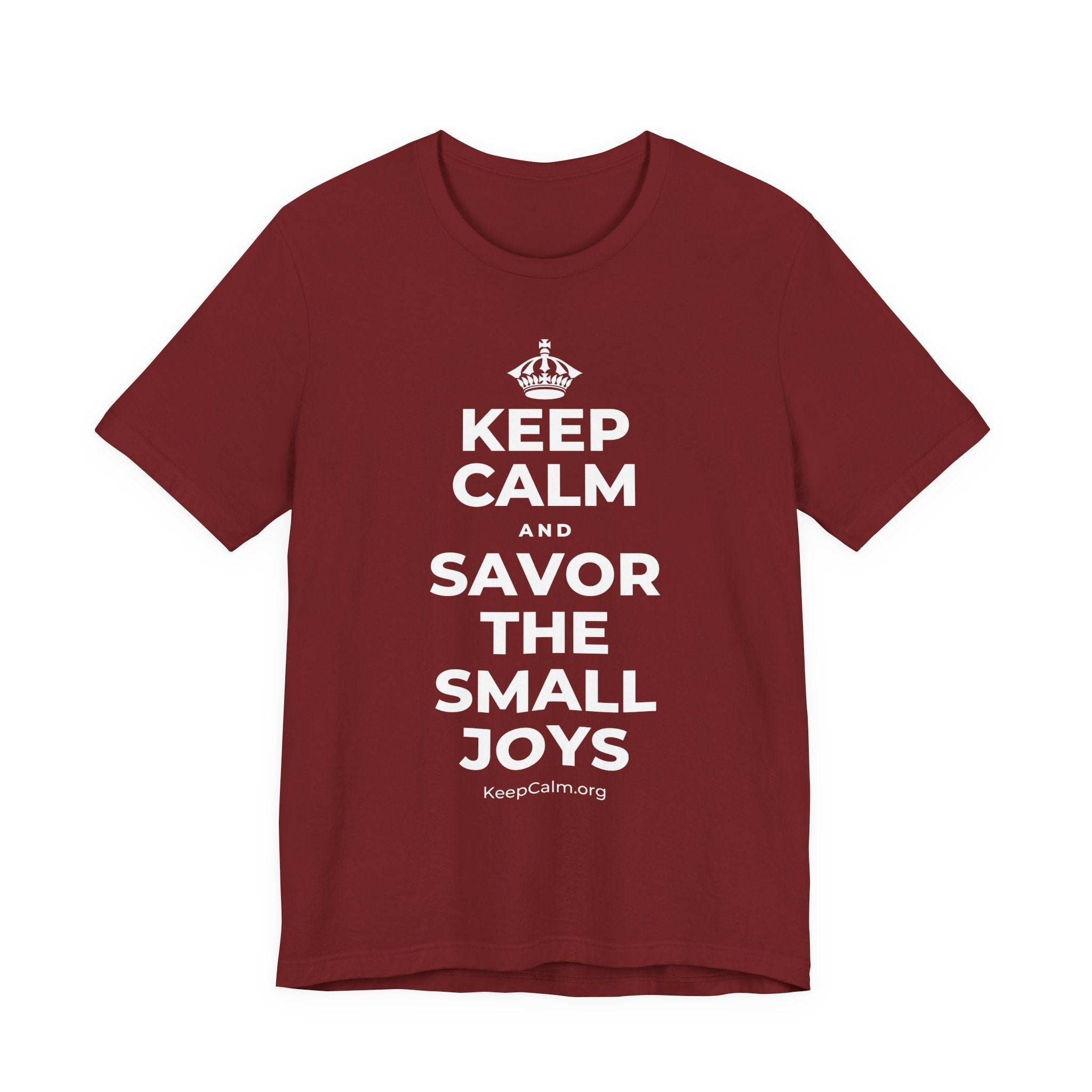 KEEP CALM AND SAVOR THE SMALL JOYS T-Shirt (Baby Blue–Silver)