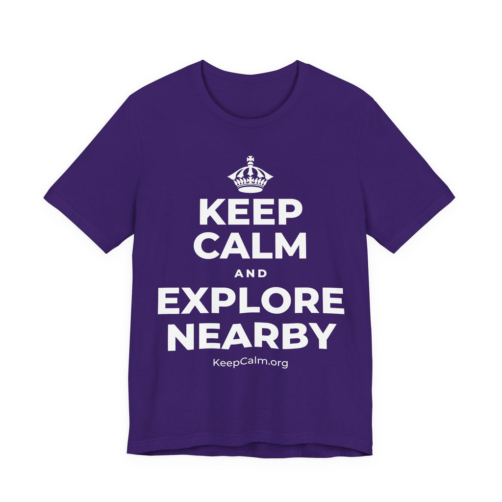 KEEP CALM AND EXPLORE NEARBY T-Shirt (Soft Cream–Heather Mauve)
