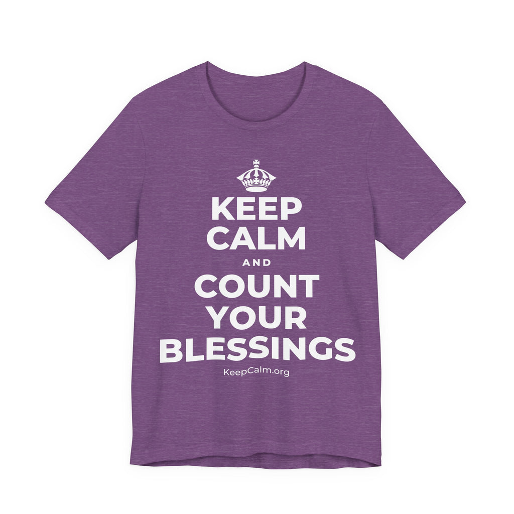 KEEP CALM AND COUNT YOUR BLESSINGS T-Shirt (Baby Blue–Silver)