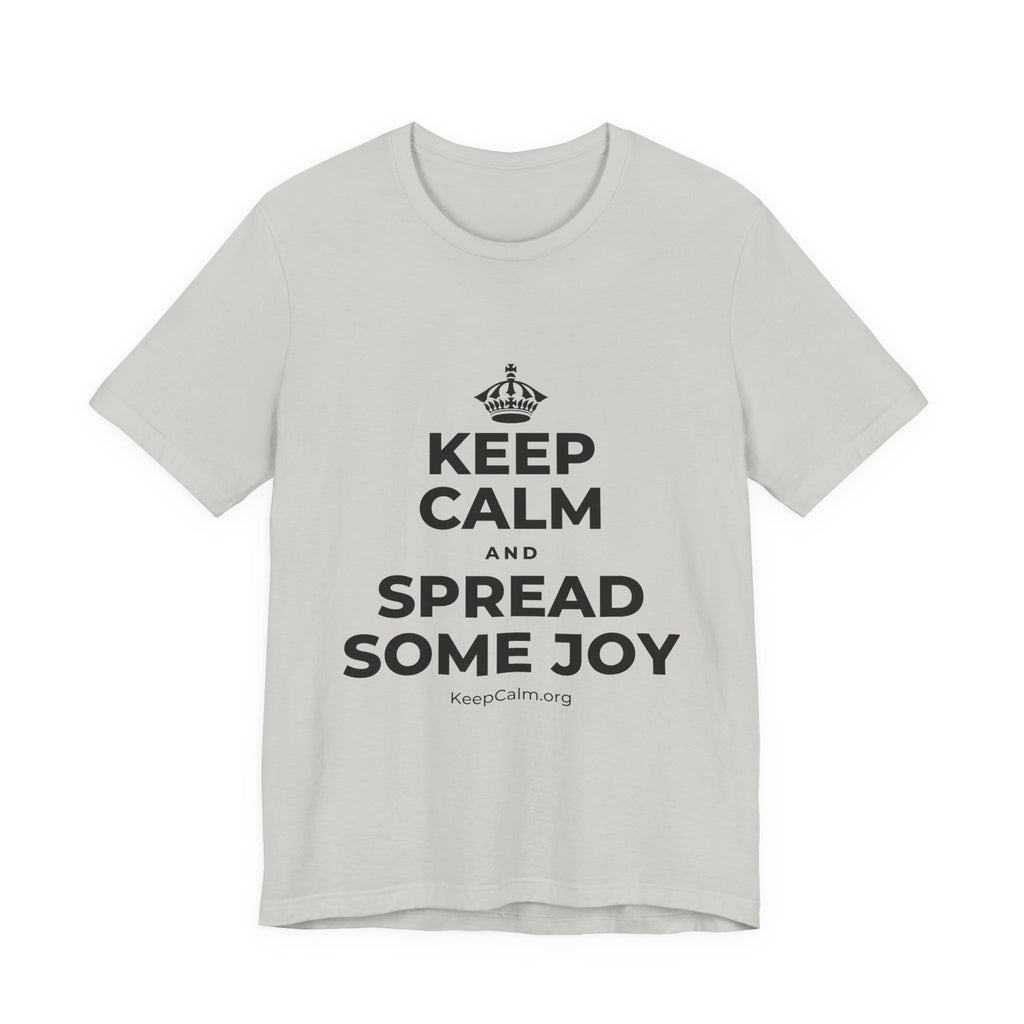 KEEP CALM AND SPREAD SOME JOY T-Shirt (Baby Blue–Silver)