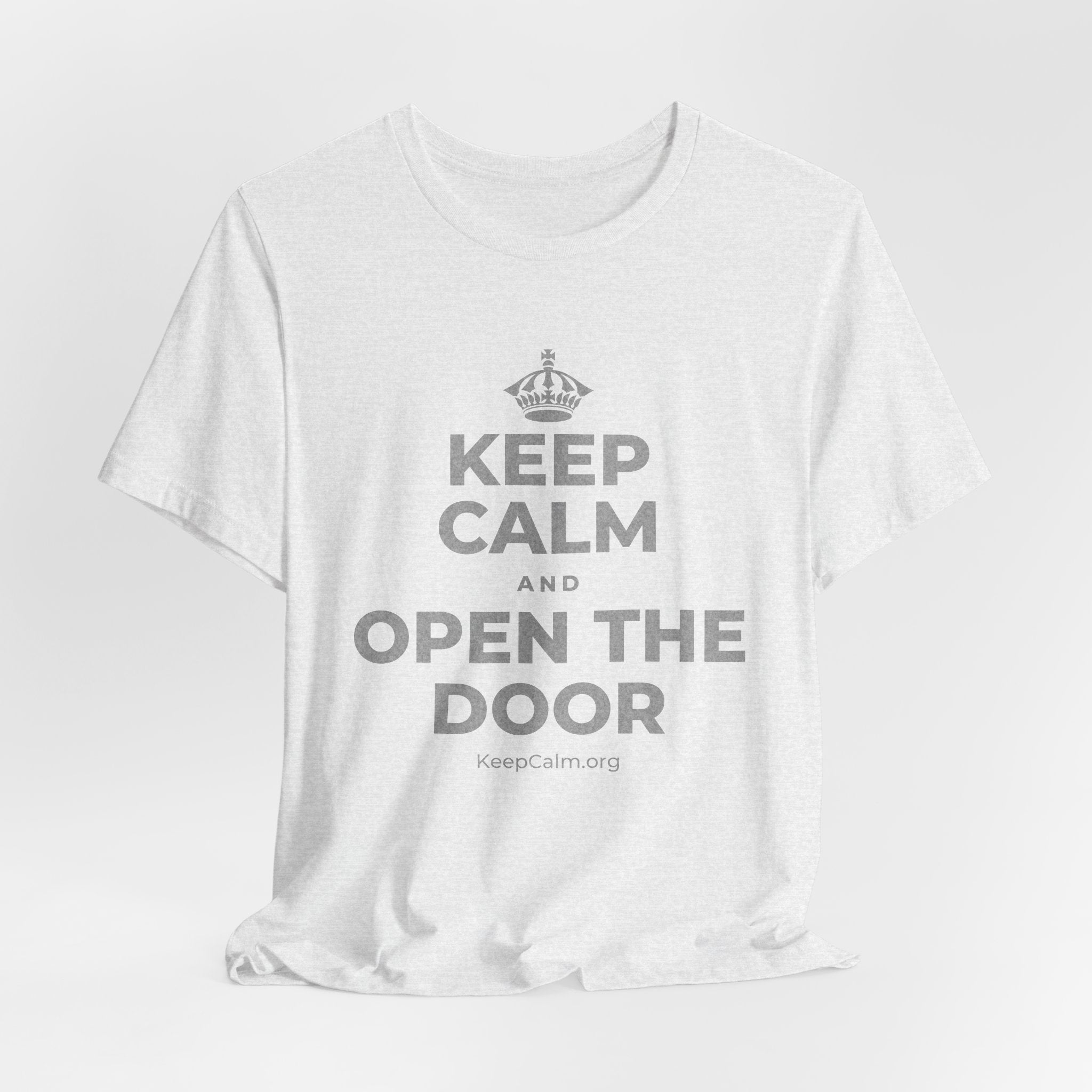 KEEP CALM AND OPEN THE DOOR T-Shirt (Soft Cream–Heather Mauve)