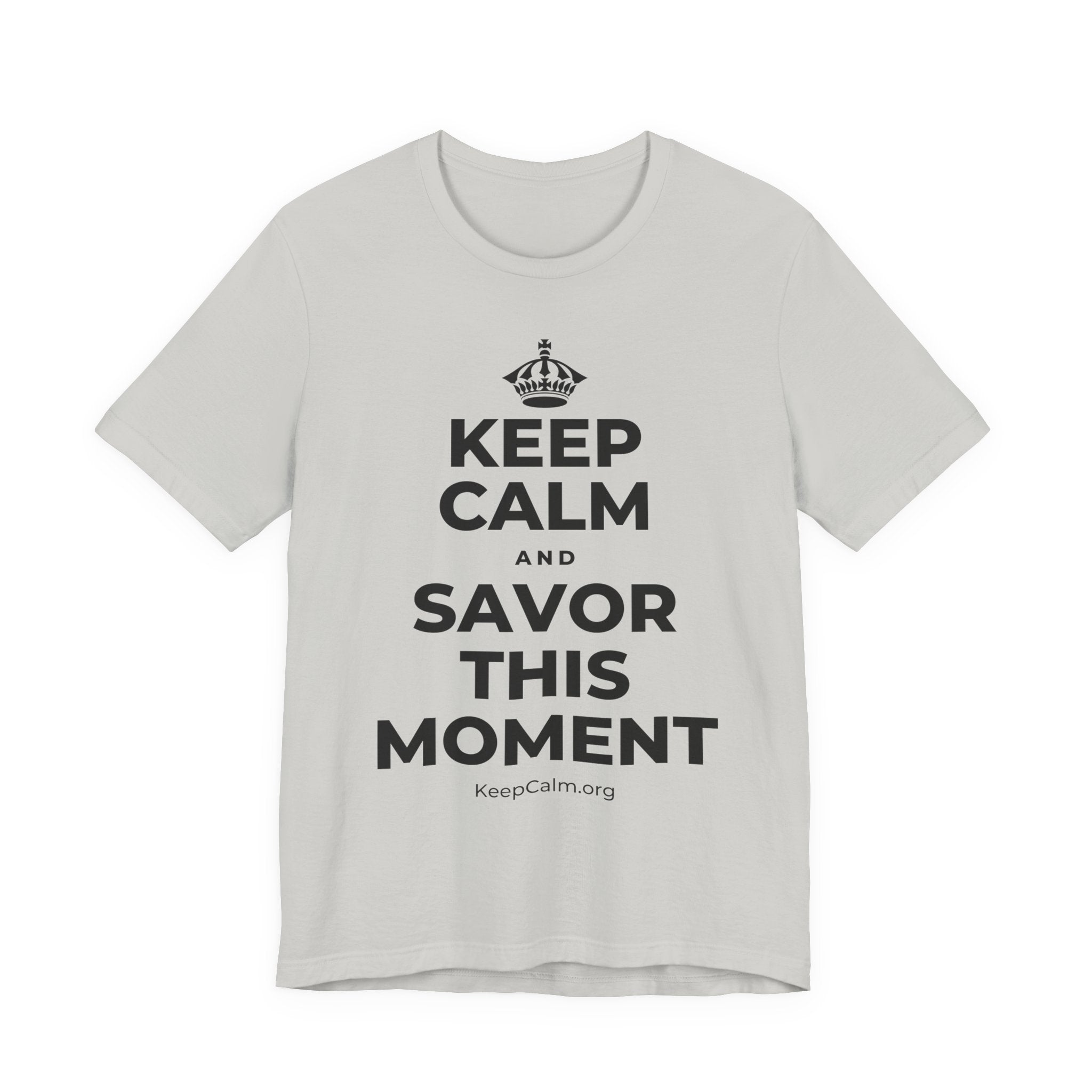 KEEP CALM AND SAVOR THIS MOMENT T-Shirt (Baby Blue–Silver)