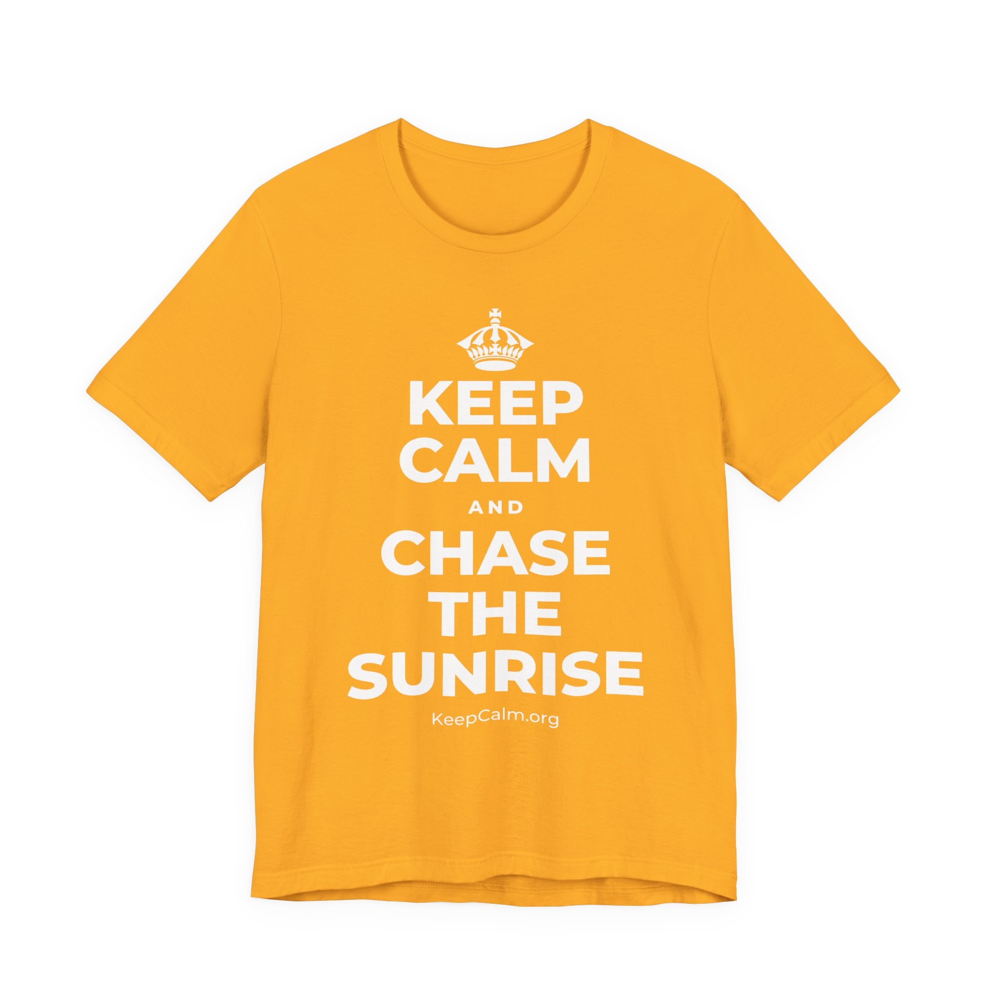 KEEP CALM AND CHASE THE SUNRISE T-Shirt (Baby Blue–Silver)