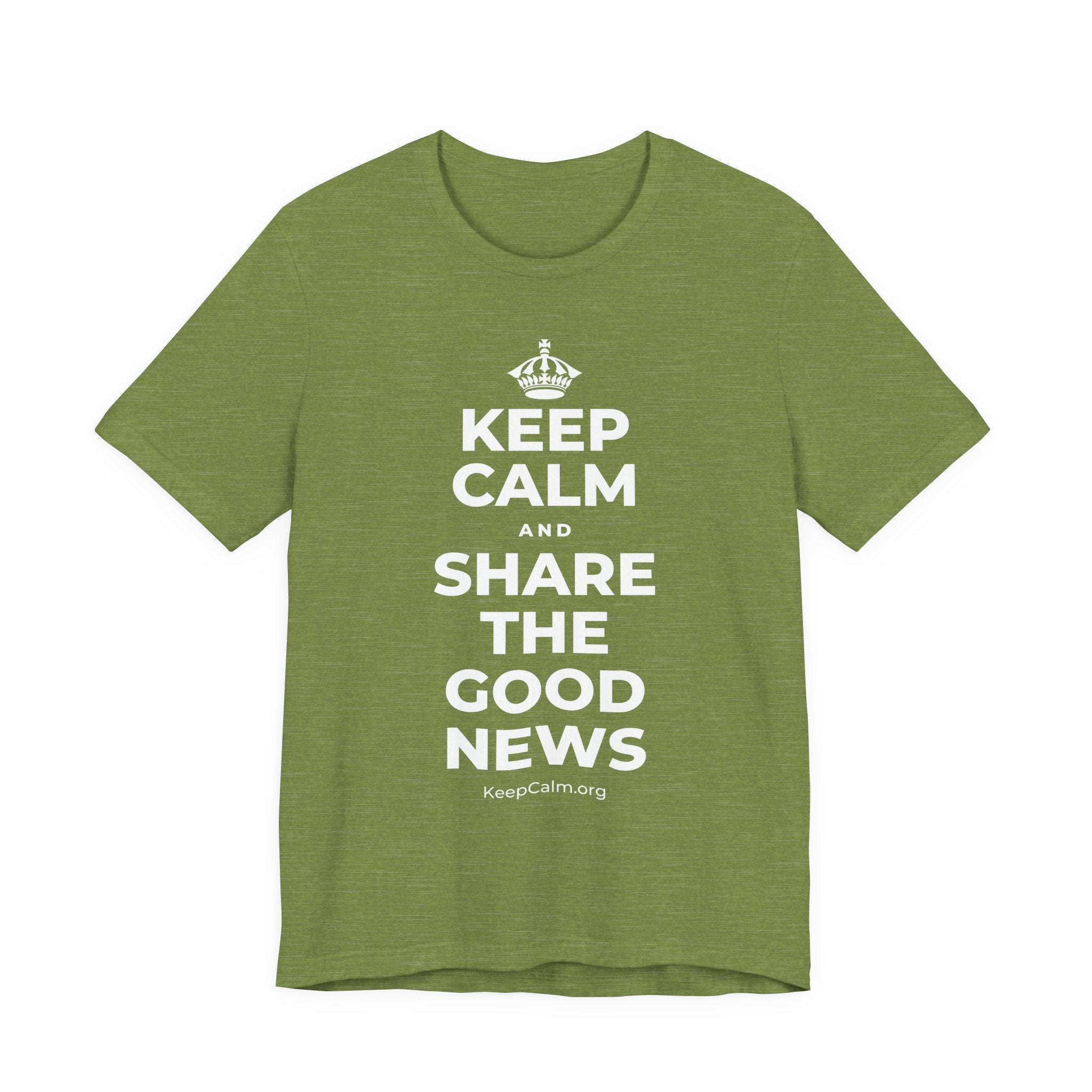 KEEP CALM AND SHARE THE GOOD NEWS T-Shirt (Baby Blue–Silver)