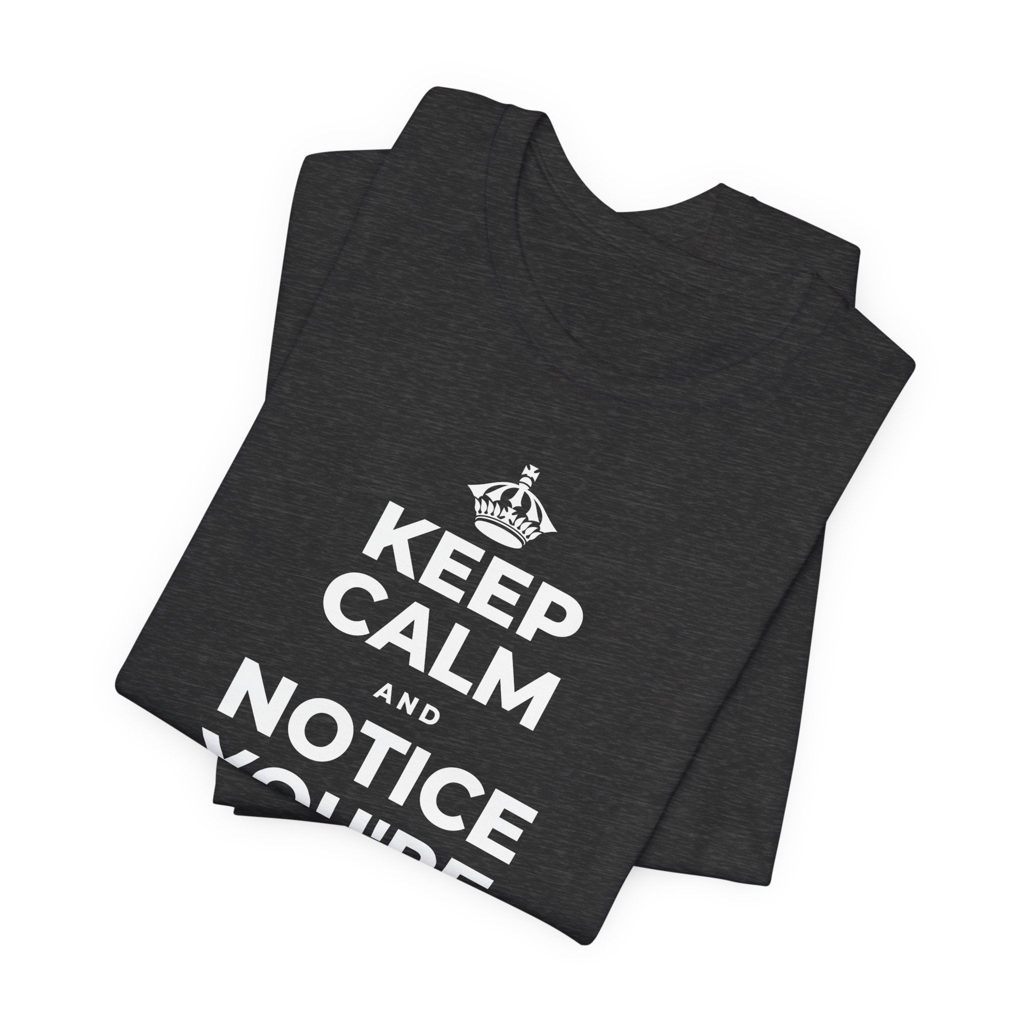 KEEP CALM AND NOTICE YOU'RE SAFE RIGHT NOW T-Shirt (White–Asphalt)