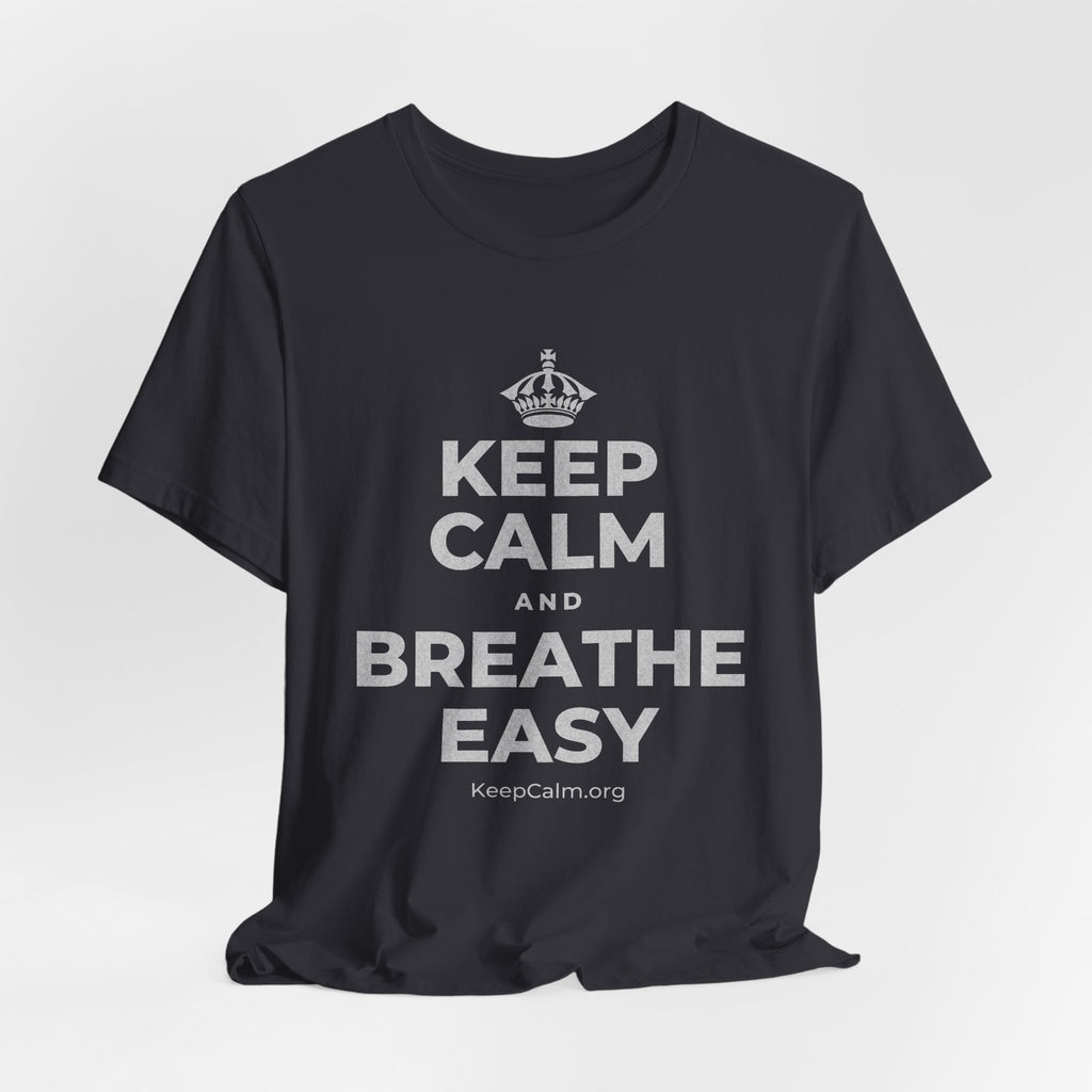 KEEP CALM AND BREATHE EASY T-Shirt (Baby Blue–Orange)