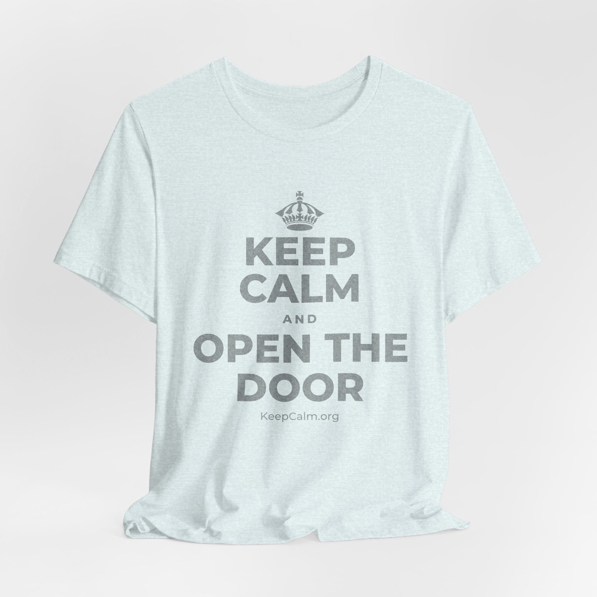 KEEP CALM AND OPEN THE DOOR T-Shirt (Soft Cream–Heather Mauve)