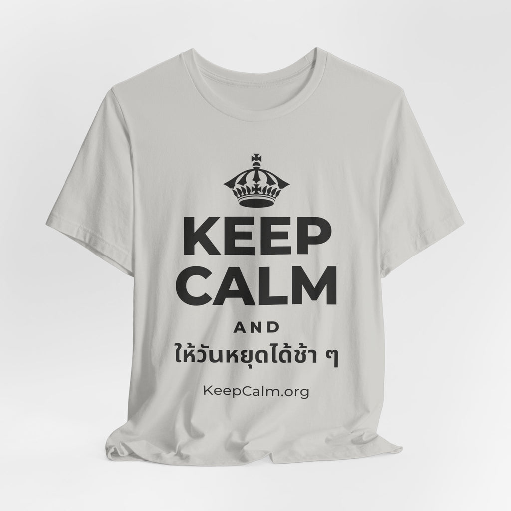 KEEP CALM AND ให้วันหยุดได้ช้า ๆ T-Shirt (Baby Blue–Silver)