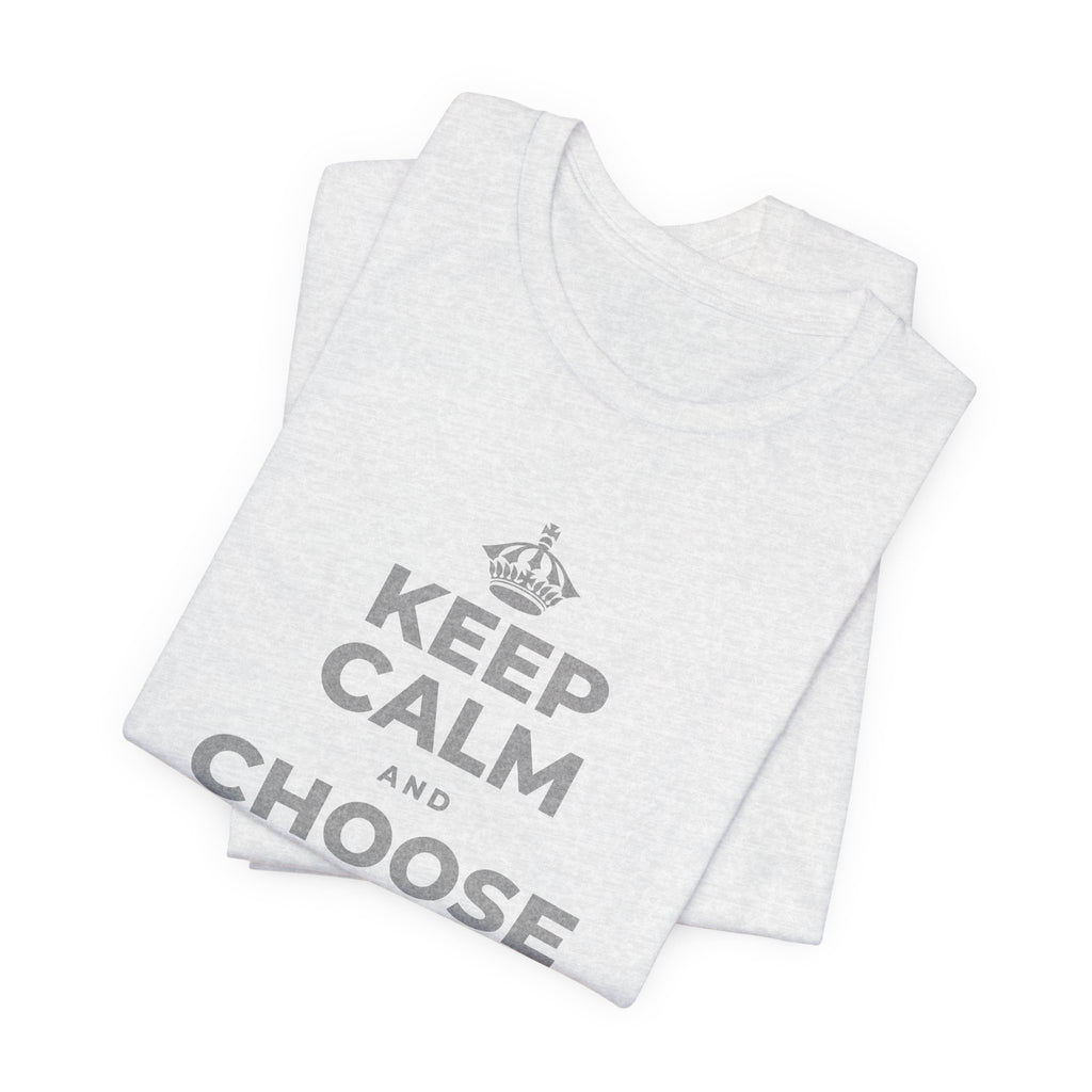 KEEP CALM AND CHOOSE PRESENCE OVER PRESENTS T-Shirt (Soft Cream–Heather Mauve)