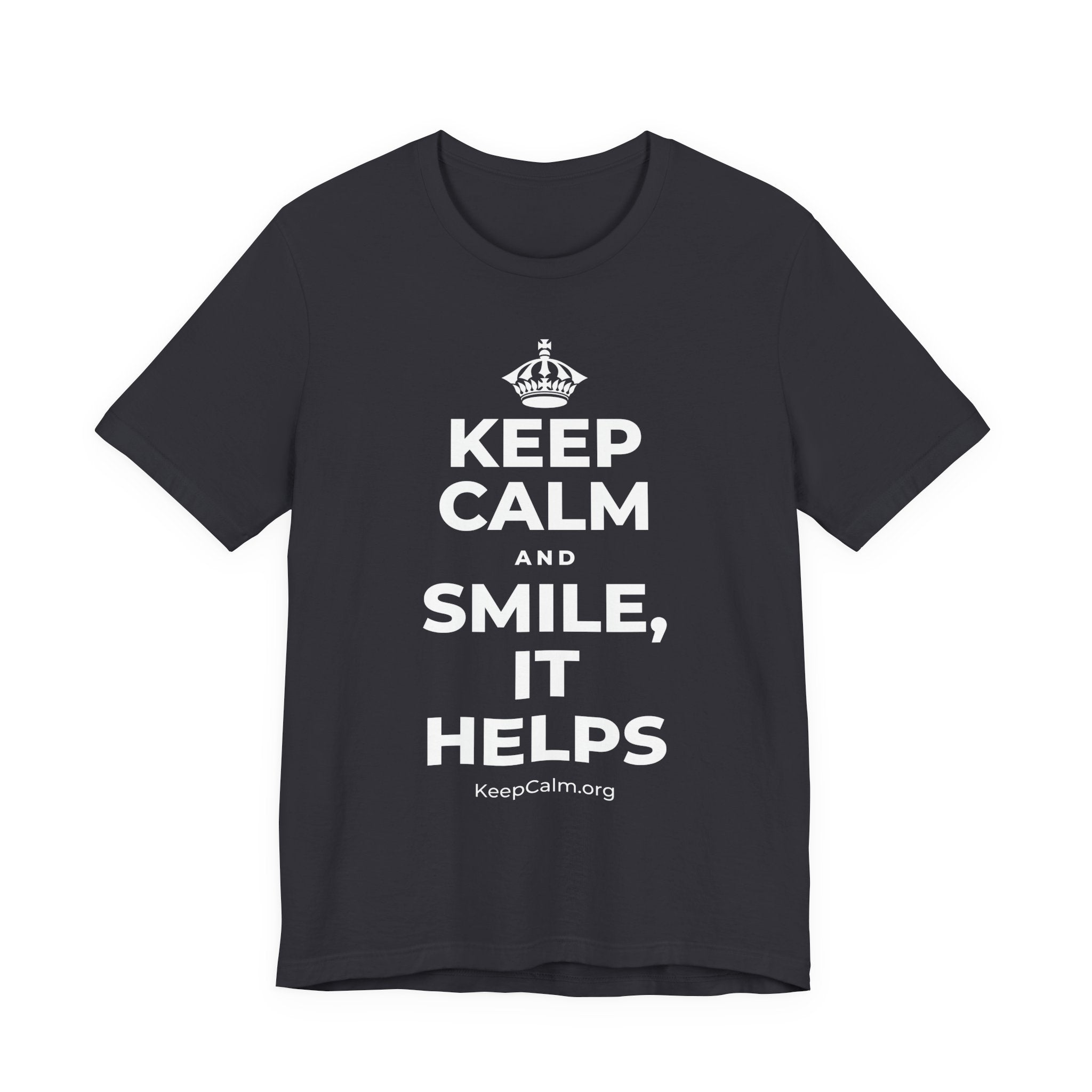 KEEP CALM AND SMILE, IT HELPS T-Shirt (Baby Blue–Silver)