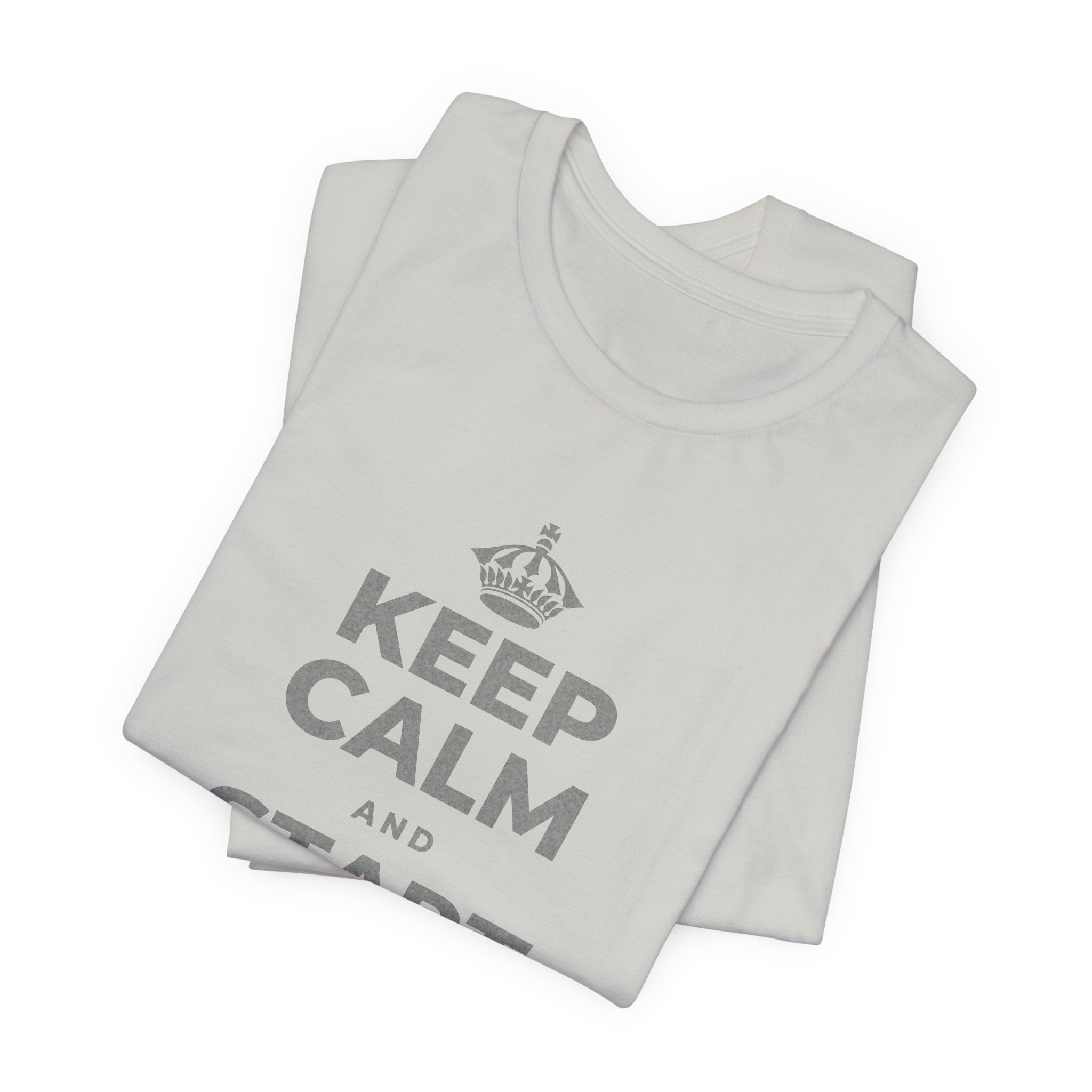 KEEP CALM AND START WHERE YOU ARE T-Shirt (Baby Blue–Silver)