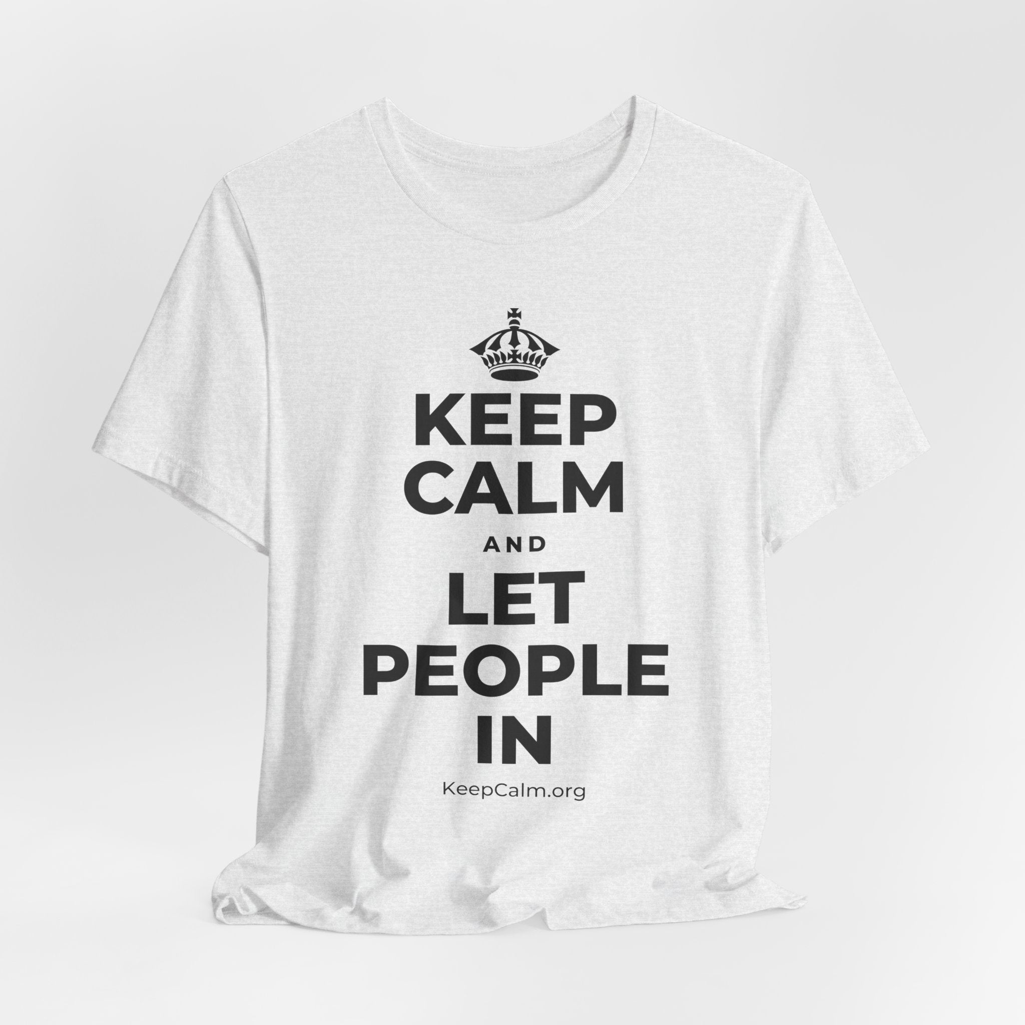 KEEP CALM AND LET PEOPLE IN T-Shirt (Soft Cream–Heather Mauve)