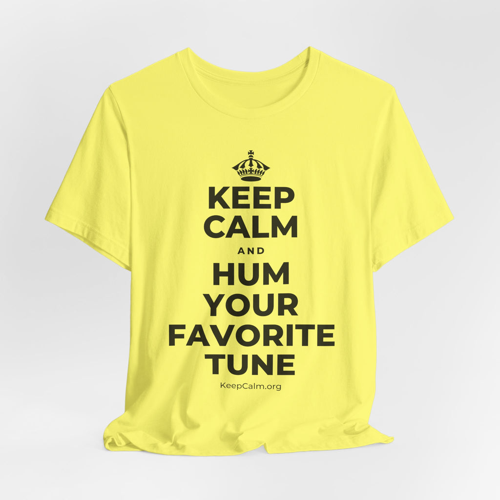 KEEP CALM AND HUM YOUR FAVORITE TUNE T-Shirt (Soft Cream–Heather Mauve)