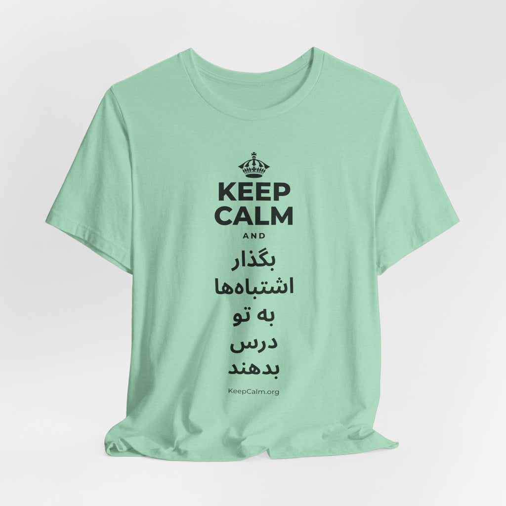 KEEP CALM AND بگذار اشتباه‌ها به تو درس بدهند T-Shirt (Baby Blue–Silver)