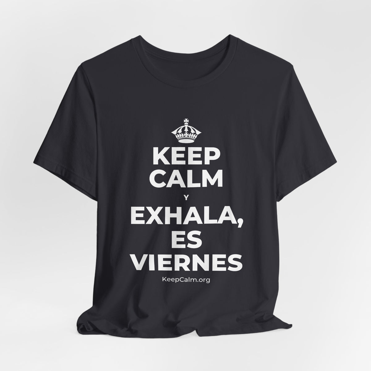 KEEP CALM Y EXHALA, ES VIERNES T-Shirt (Baby Blue–Silver)